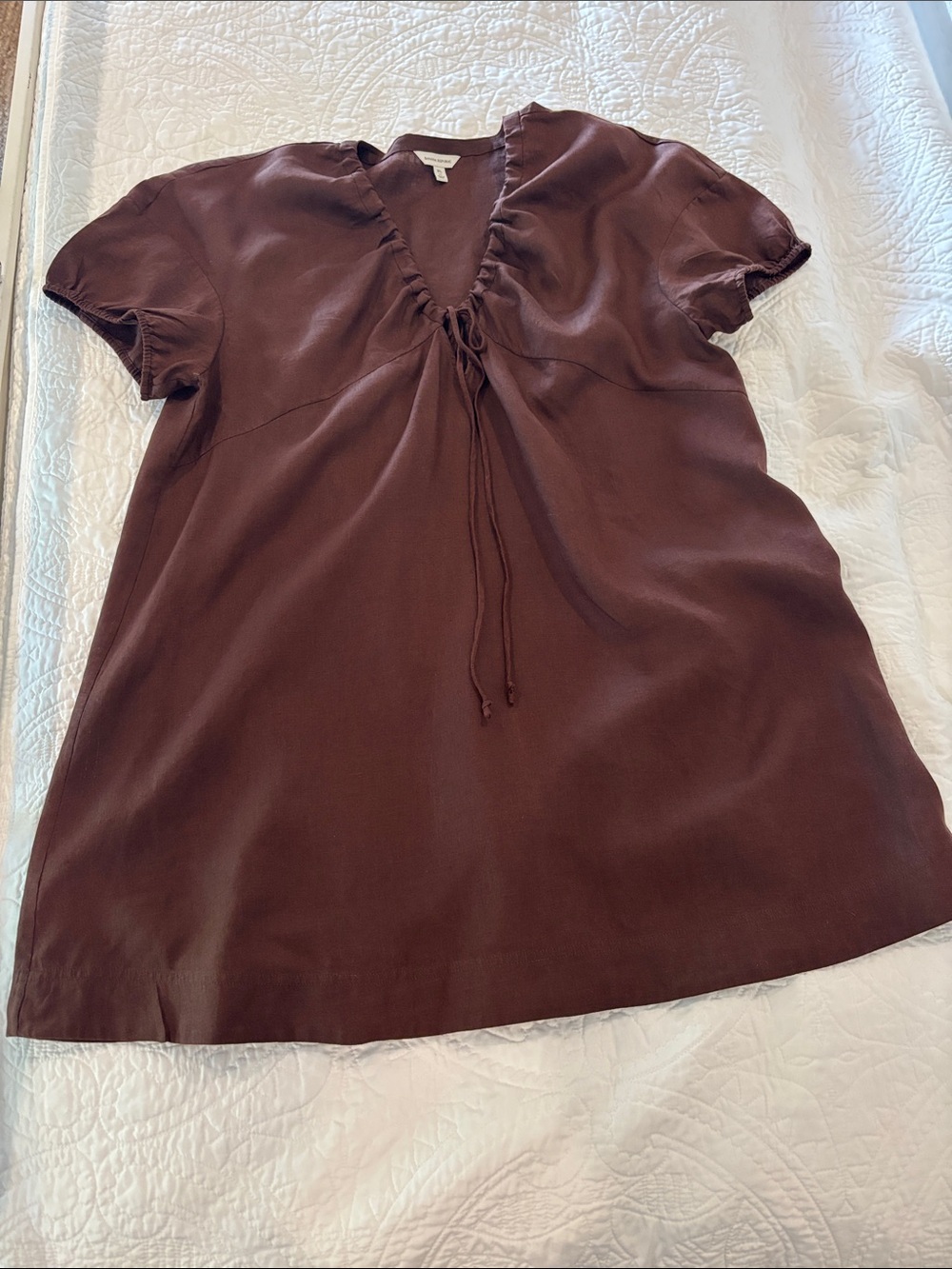 Banana Republic Chocolate Brown Tie-Front key hole Short Sleeve DRESS